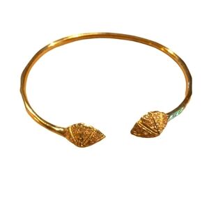 Stella and Dot Gold Leaf Open Bangle Bracelet